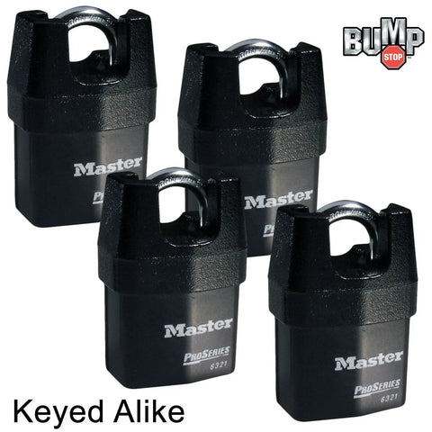 Four High Security Pro Series Padlocks With Eight Keys Keyed Alike BumpStop Technology Heavy Duty Industrial And Commercial Lock Set