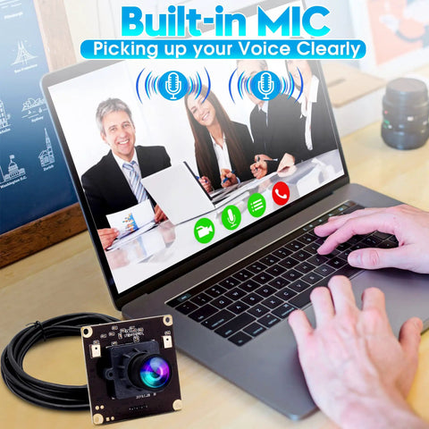 4K USB Camera With 170 Degree Fisheye Lens And Built In Microphone, Ultra HD 3840x2160 At 30FPS, IMX317 Sensor shown with laptop