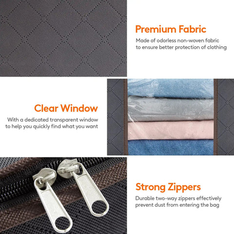 8 Pack Foldable Closet Storage Bins With Clear Windows And Reinforced Handles featuring premium fabric, clear window, strong zippers.