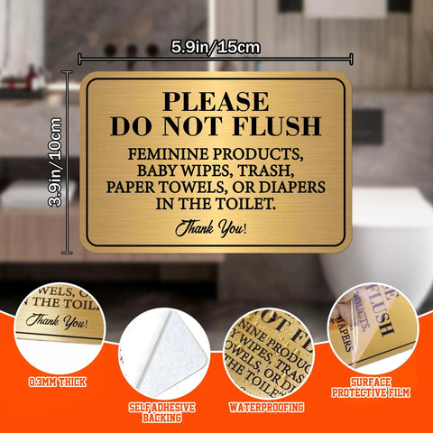 2 Pack Do Not Flush Sign Self Adhesive Gold And Black Toilet Rule Sticker For Bathrooms And Offices, 5.9x3.9 inches