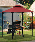Grill Gazebo Replacement Canopy Roof For 5 Foot By 8 Foot Outdoor BBQ Gazebo Top Cover Burgundy With Durable Polyester Fabric
