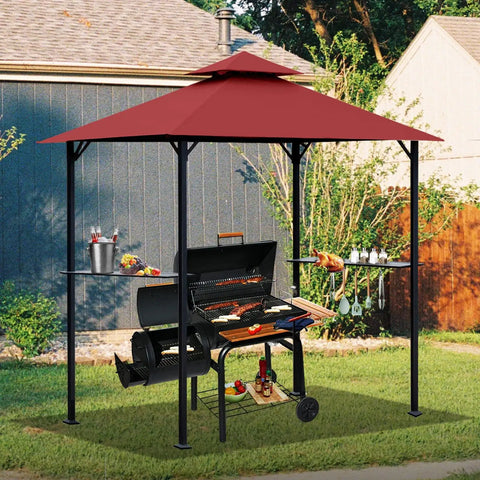 Grill Gazebo Replacement Canopy Roof For 5 Foot By 8 Foot Outdoor BBQ Gazebo Top Cover Burgundy With Durable Polyester Fabric