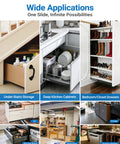 Examples of Beefed-Up Heavy Duty Under-Stair Drawer Slides Full Extension Bottom Mount Rails used in various storage spaces
