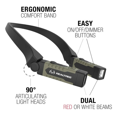 Image showing Real Tree 300 Lumen Hands Free Neck Light With Red And White LEDs USB Rechargeable Water Resistant Wearable Neck Lamp