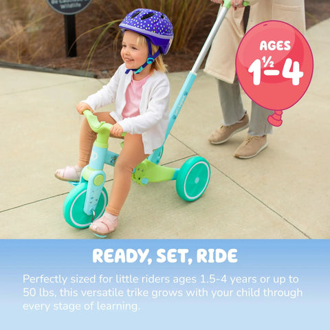 Bluey 3 In 1 Convertible Tricycle For Kids With Parent Push Handle Converts To Toddler Trike And Then Balance Bike Kid-Friendly Non Electric Ride On Toy For Ages 18 Months To 4 Years