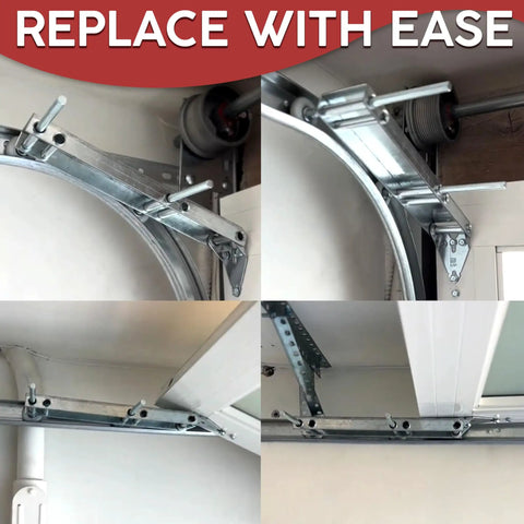 Low Headroom Quick Turn Top Brackets 2 Pack for Garage Doors with 4 Steel Rollers installed on residential door