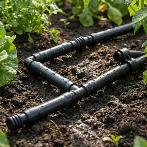 All In One Drip Irrigation Fittings Kit For Half Inch Tubing With Twenty Barbed Connectors in garden soil setup