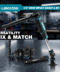 71 Piece 1/4 Inch Impact Socket Set With SAE And Metric Sockets, 90 Tooth Ratchet, Spinner Handle, tools displayed on table