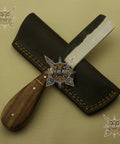 Rugged High Carbon Steel Skinner Knife With Full Tang Fixed Blade Wood Handle And Leather Sheath 8 Inch Overall 4 Inch Blade