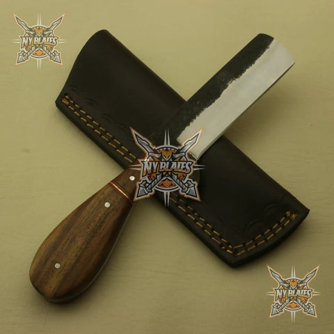 Rugged High Carbon Steel Skinner Knife With Full Tang Fixed Blade Wood Handle And Leather Sheath 8 Inch Overall 4 Inch Blade