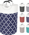Large Collapsible Laundry Basket With Tall Aluminum Soft Grip Handles Waterproof Hamper 75L Capacity For Travel And College Dorms The Ultimate Laundry Storage For Bathroom And Family Blue with geometric pattern