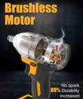 1/2 Inch Cordless Brushless Impact Wrench Kit 300 Ft-Lbs Max Torque 3000 RPM with visible brushless motor.