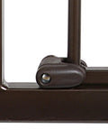 Close-up of hinge detail on Easy Close XL Pressure Mounted Baby Gate For Stairs Hallways And Doors with bronze metal finish.