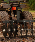Heavy-Duty 28 Inch Disc Plow Harrow With Universal 2 Inch Receiver Hitch Pull-Behind Plow attached to ATV for soil shaping
