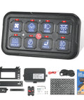 8 Gang Switch Panel With Built In Relay And Fuse Wiring Harness for Pickup Truck Boat ATV UTV, showing LED buttons and components