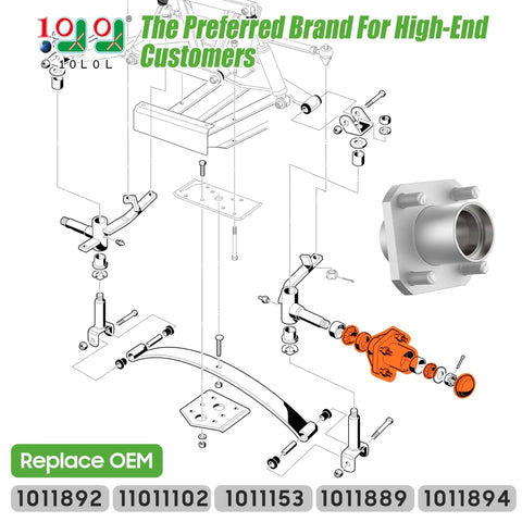 Diagram of front wheel hub assembly kit for Club Car DS golf cart 1974-2003, 2 pack, showing aluminum hub with bearings