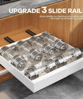 Set Of Two White Pull Out Cabinet Organizer Shelves, Expandable Roll Out Pantry Drawer With Slick Glide Rails, showing weights in deep 21 inch sliding tray.