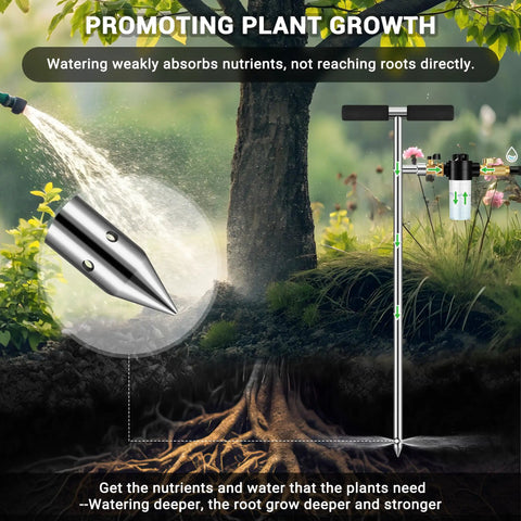 Deep Root Watering Spike For Trees With Fertilizer Bottle Stainless Steel Root Feeder Brass Valve T Handle Irrigation Tool