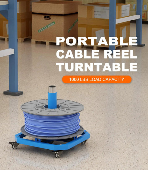 Heavy Duty Cable Reel Turntable For Cord Storage And Dispenser Industrial Steel Wire Rack Caddy For Reels Commercial Grade Cable Organizer 1000 Lb Capacity Durable Metal Construction in warehouse setting