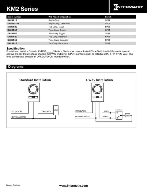 Wiring diagram for 1 Gang SPST In-Wall 24 Hour Electromechanical Timer For Indoor Outdoor Lighting And Equipment With 20 Amp Capacity Easy