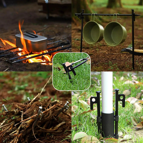 Eight Pack Heavy Duty Tent Stakes 12 Inch Steel Pegs for camping and outdoor setups in various terrains and conditions.