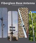 Fiberglass 17 Inch Ham Radio Base Antenna With Ground Plane Kit for outdoors mounted on walls and rooftops.
