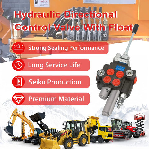 INPANOLS hydraulic directional valve with joystick and float; 2-spool, black body with red ports, 11 GPM