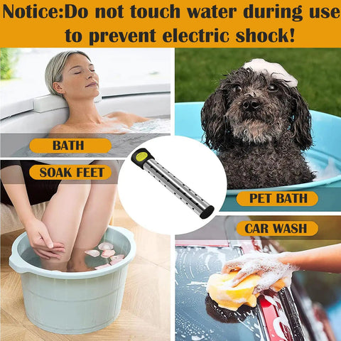 Immersion Water Heater 1500W With 304 Stainless Steel Cover Smart Temperature Control And Digital LCD Thermometer in various uses.