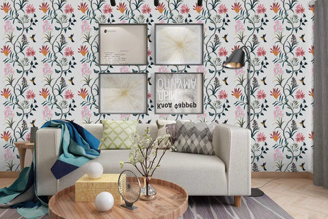 Living room with pink floral and bird peel and stick wallpaper for cabinets and bedrooms self adhesive removable vinyl with butterfly design