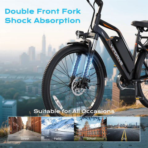 Powerful 1000W Peak Electric Bike For Adults With 20 MPH Top Speed, 26 Inch and 24 Inch Wheels, double front fork shock absorption
