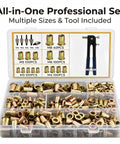Complete 440-Pc Metric Rivet Nut Tool Kit With Heavy Duty Hand Gun For Auto Repair, Sheet Metal Work, Furniture Assembly And Diy Projects Featuring Interchangeable M3 M4 M5 M6 M8 Mandrels, plastic case