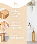 Image of Bamboo Toilet Paper Storage Holder With Lid On A Sturdy Bamboo Base, Space Saving Roll Dispenser visible in a bathroom setting.