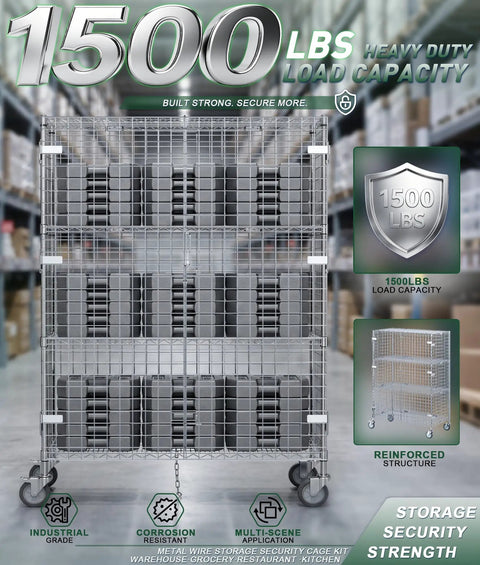 Heavy Duty Chrome Wire Security Cart Nsf Listed Mobile Storage Cage Kit Built Like A Tank for secure storage with 1500 lbs load capacity.