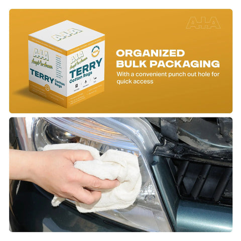 White Terry Cloth Cleaning Rags 12x12 Inches, 5 Lb Bulk Box, wiping car headlight, multipurpose use for auto shops