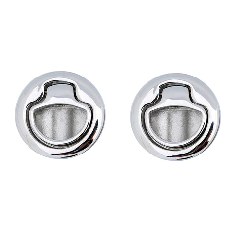 Two 2-inch stainless steel chrome flush pull slam latches for boat hatches