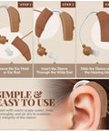 Instructions for using Rugged Hearing Aid Sleeve Protector With Clip Corded Fabric Cover on BTE devices, step-by-step guide