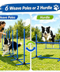 6 Weave Poles Or 2 Hurdles Convertible Dog Agility Set used by a dog in park.