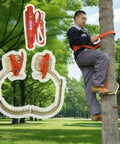 Man using Palm Tree Climbing Gear With Adjustable Spikes And Foot Pegs Wooden Pole Climbers For Coconut Palms Fruit Picking Tree Cutting And Jungle Survival Rugged Heavy Duty 150 Kg Load Capacity 400mm Length on tree