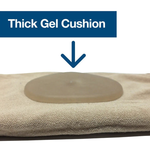 Thick gel cushion on beige ankle bone protection socks with gel pads for boots and skates, malleolar sleeves for pain relief.