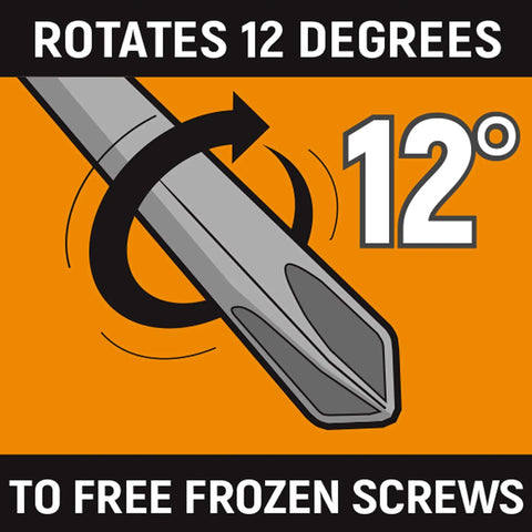 Illustration showing "12°" rotation feature of Bolt Biter 2 Piece Impact Extraction Screwdriver Set For Stubborn Bolts And Fasteners