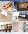 Display of Wireless Bluetooth Thermal Label Printer For Home And Business Prints Two Inch Wide Shipping Labels On Standard Rolls Compact Desktop Maker With Three Included Rolls used for kitchen labeling.