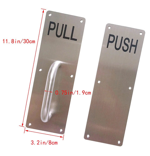 Stainless Steel Door Handle Set With Pull And Push Plate, Heavy Duty Commercial Grade Backplates 11.8 X 3.2 Inches, Screws Included, Easy Install, Silver Finish For Offices, Hotels, Restaurants