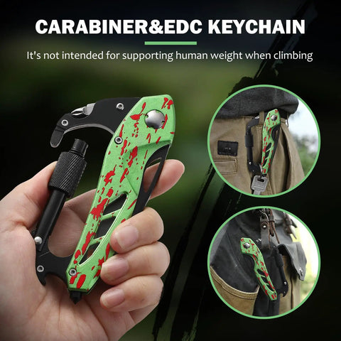 Holding a 6 In 1 Multitool Carabiner With Pocket Knife Glass Breaker And Bottle Opener For Camping Hiking EDC Tool