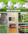 Four Pack One And A Half Inch PVC Elbow Fittings Four Way Cross Heavy Duty Furniture Grade Pipe Connector for garden shelves and frames.