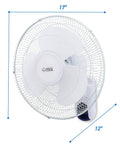 Front view of 16 Inch Wall Mounted Fan With Remote Control, Oscillating White Air Circulator for Home Office and Bedroom.