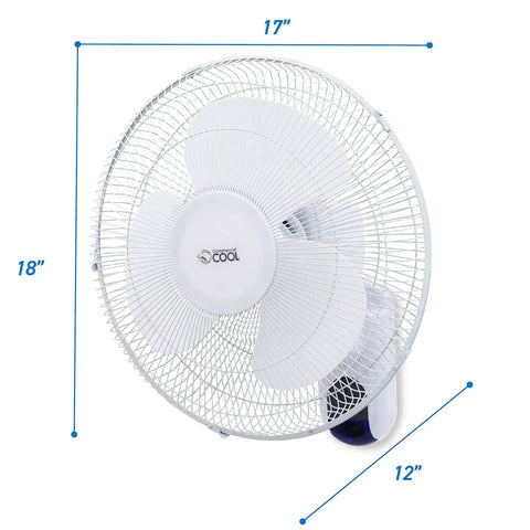 Front view of 16 Inch Wall Mounted Fan With Remote Control, Oscillating White Air Circulator for Home Office and Bedroom.