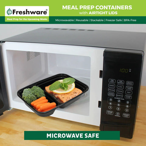 Top Tier Meal Prep Setup, Two Compartment Bento Boxes With Secure Lids, 15 Pack Stackable Food Storage Containers, BPA Free Microwave And Dishwasher Safe, 28 Oz Portions Hit The Spot Daily