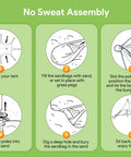 Illustrated setup guide for Beach Tent Shade Canopy 20 By 13 Ft UPF50 Plus Sun Shelter showing assembly steps numbered 1 to 6.