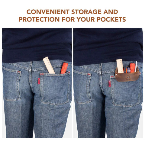 Genuine Leather Pocket Protector for Men Durable Tool Pouch for Jeans and Shirts Keeps Tools and Pens Secure Premium Brown Cowhide Workhorse