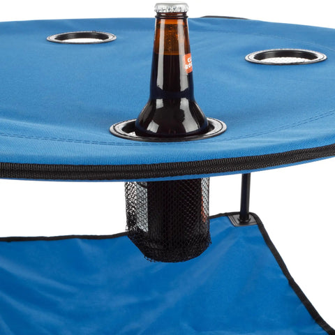 Round Two Tier Folding Camp Table With Four Cupholders And Carrying Bag Perfect For Camping Beach Picnics Tailgating And Outdoor Events